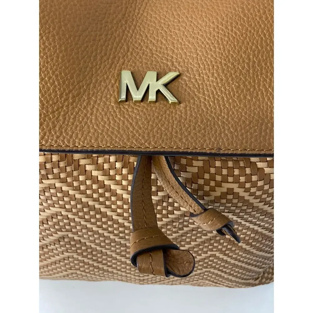 MICHAEL KORS WOVEN LEATHER BASKET WEAVE BROWN, TAN BACKPACK